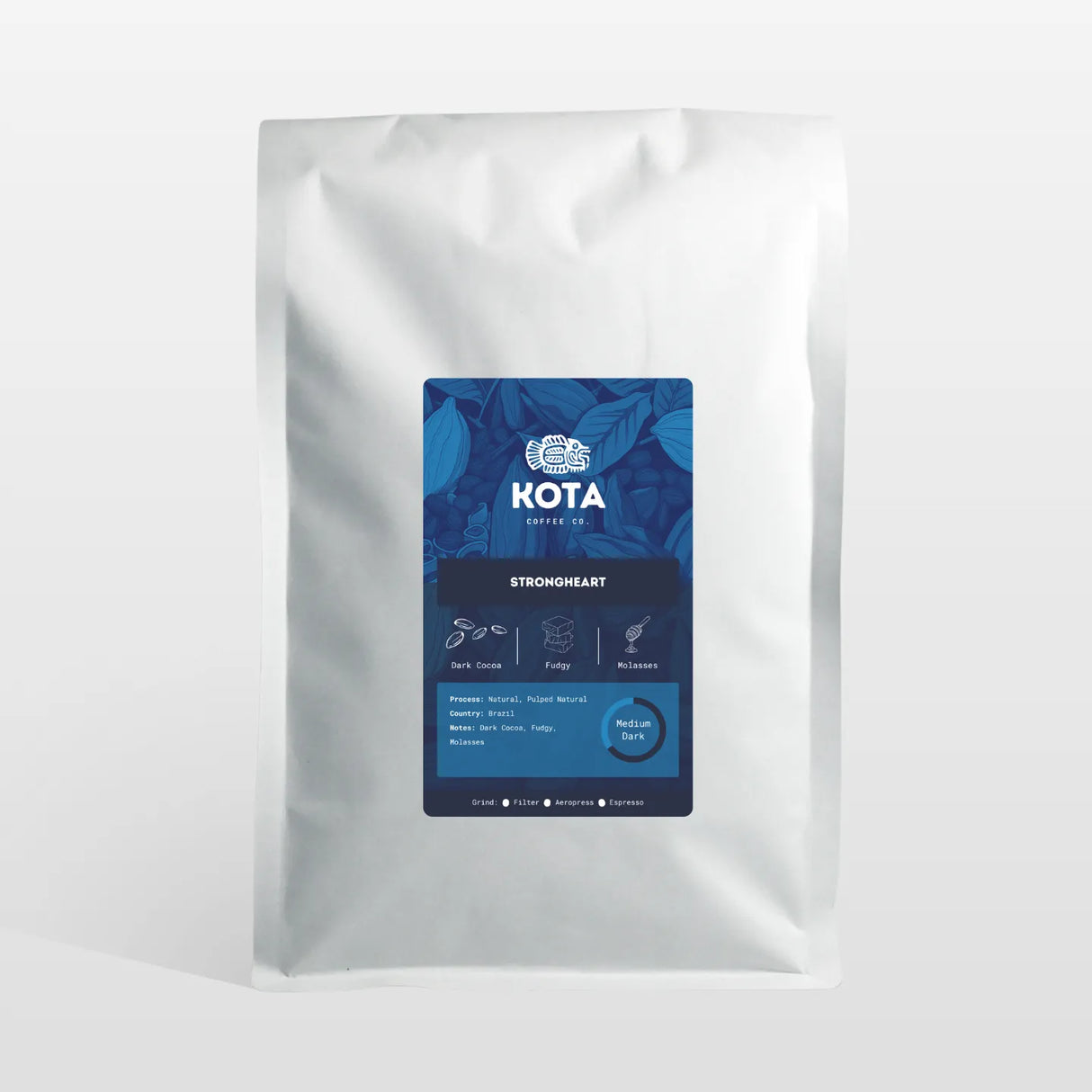 Kota Coffee Co. coffee package with blue label on a white background