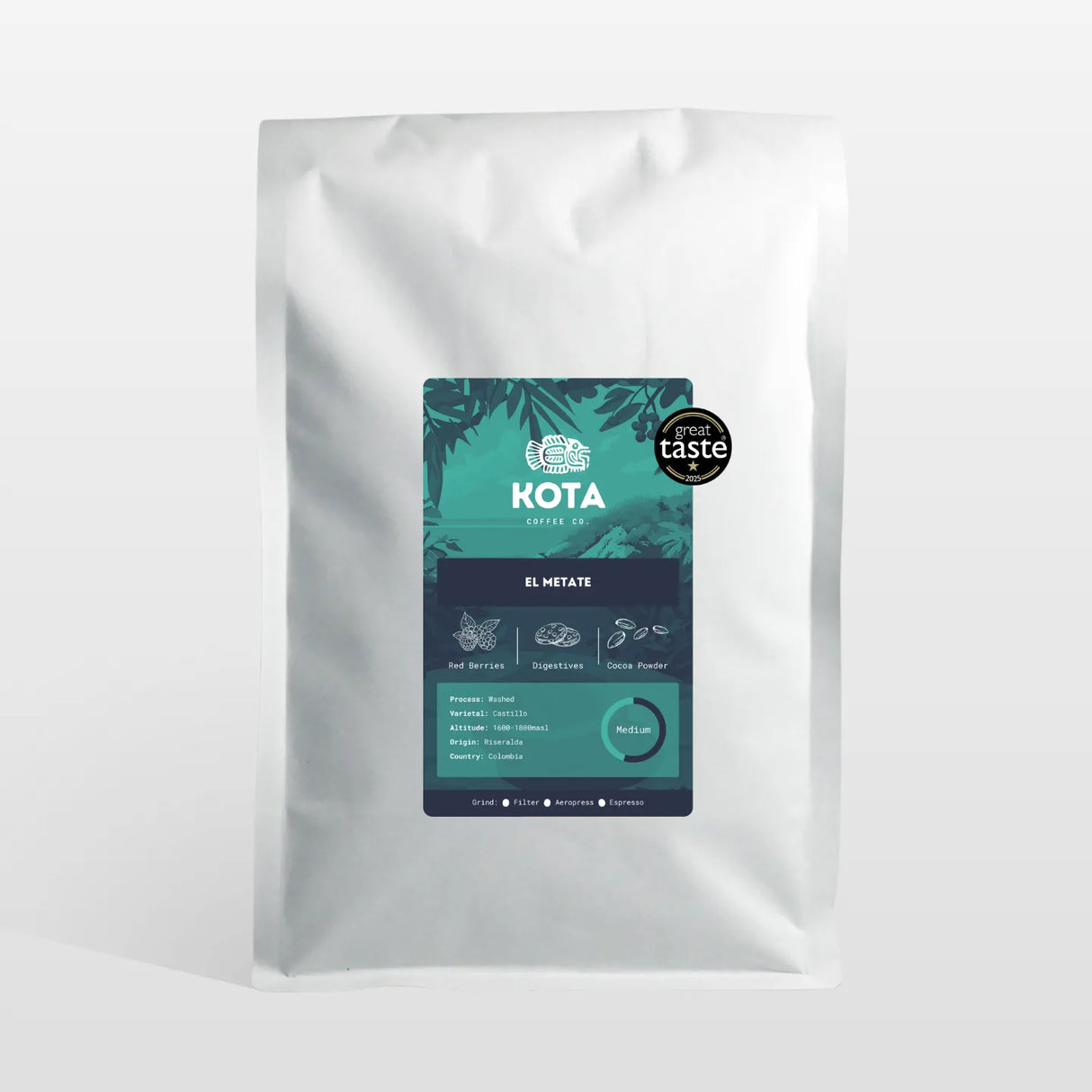 Kota coffee package with a label on a white background