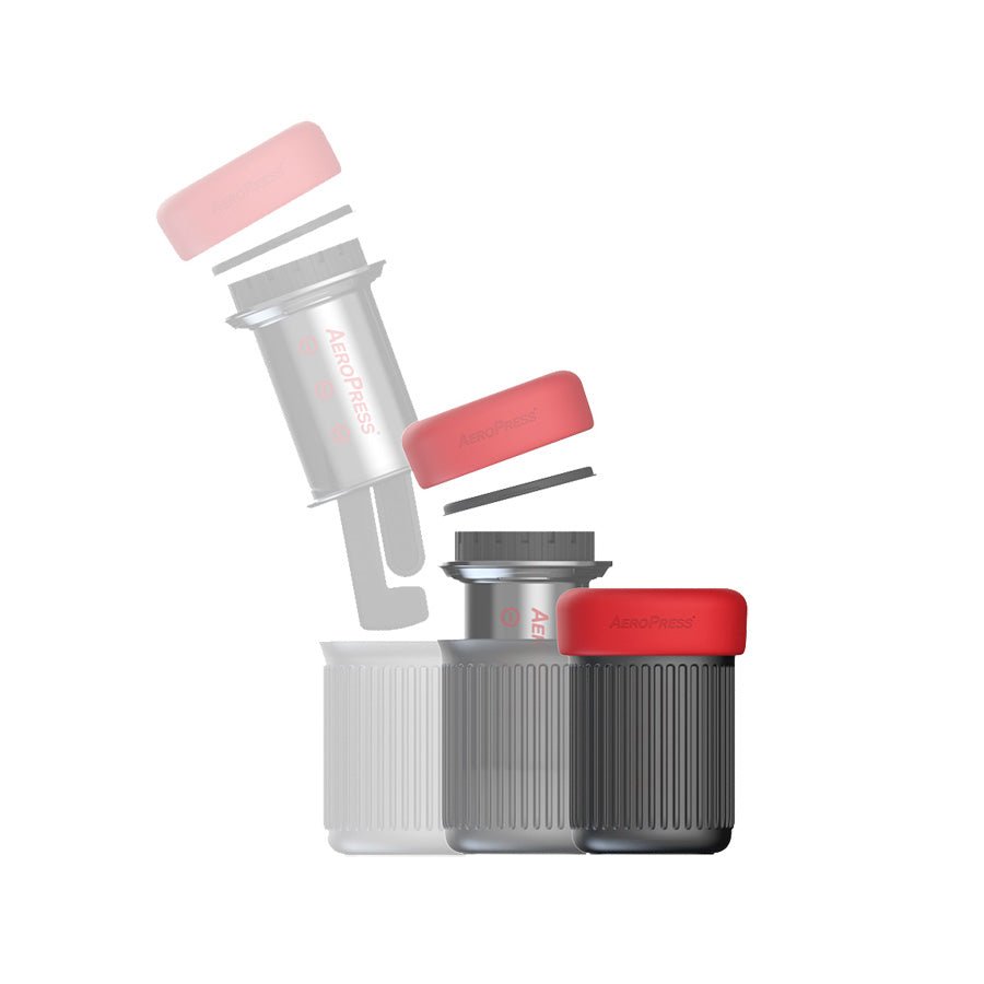 AeroPress Go travel kit with red and white storage container