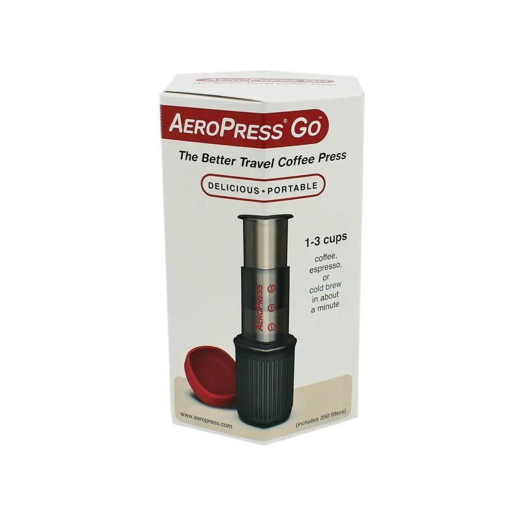 AeroPress Go travel coffee press kit with all components displayed